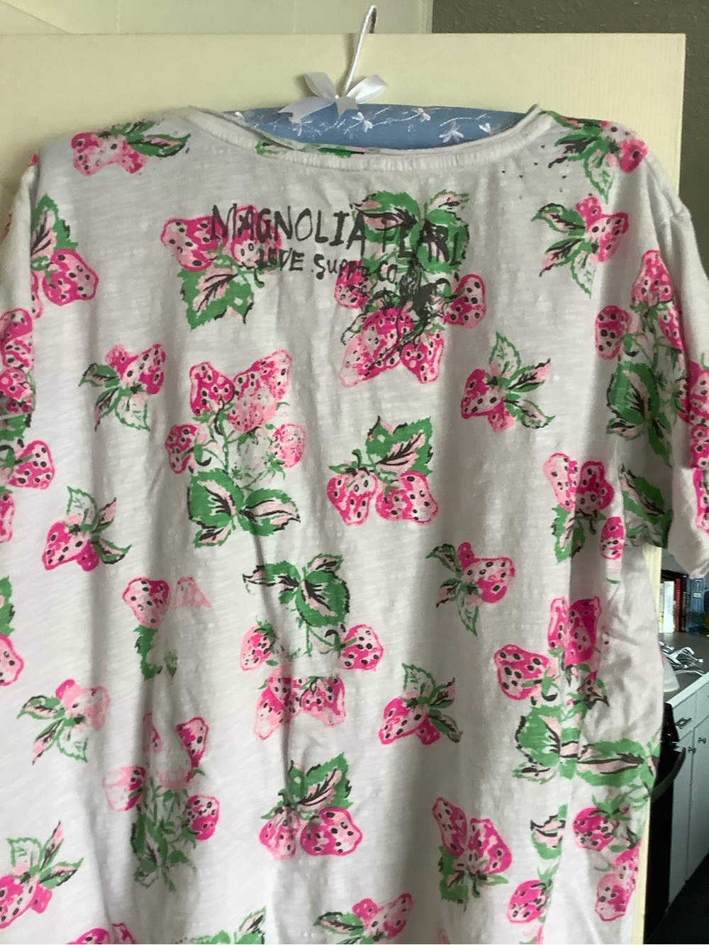 Magnolia Pearl White Tee with Pink Cupid & Green Floral Print - Picture 2 of 2